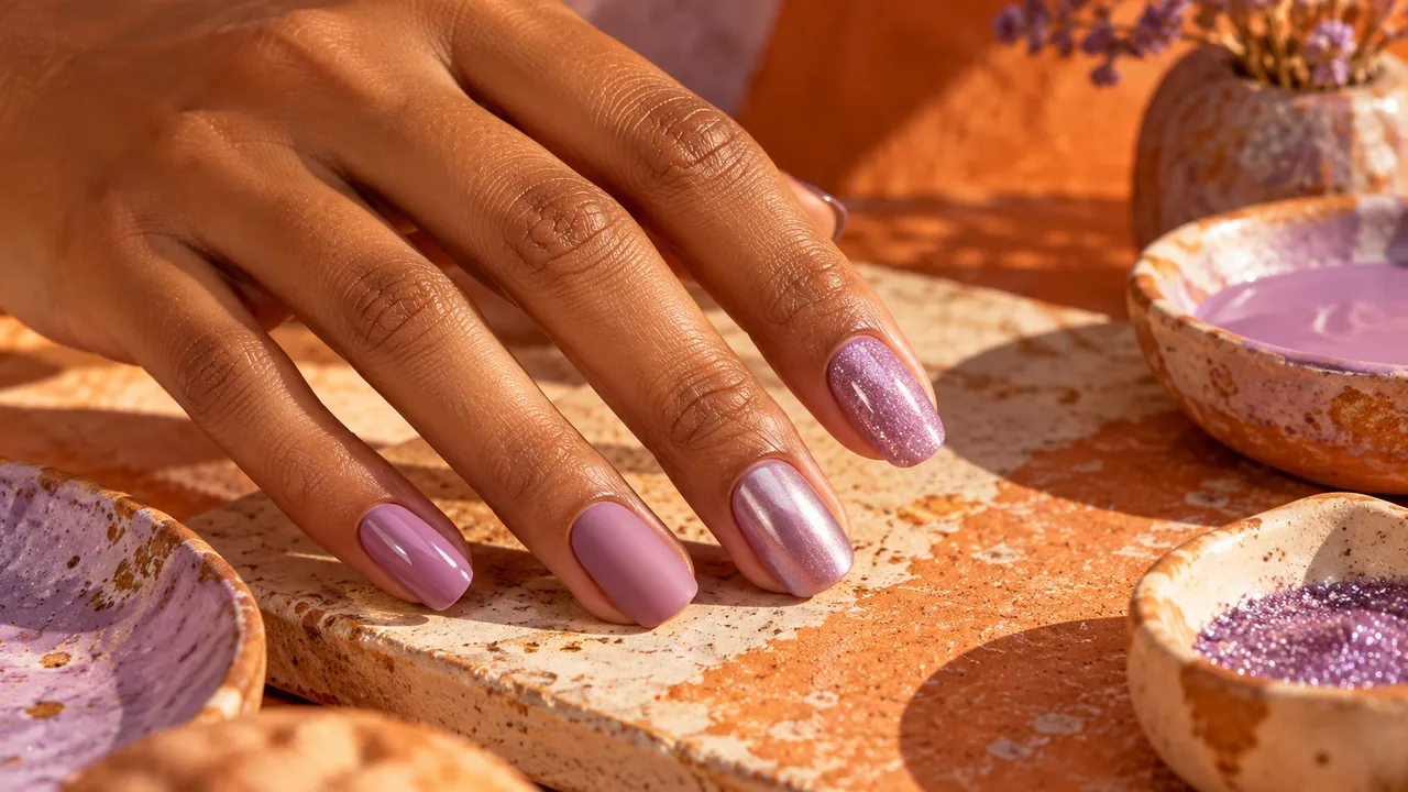 Imagem editorial sobre acabamento: o mesmo tom, quatro efeitos no guia cores de unhas: guia de tons, subtom e combinações