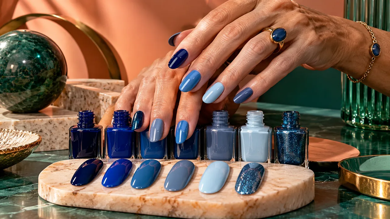 Imagem editorial sobre os tons de azul e para que servem no guia unhas azuis: tons, decoradas e como combinar