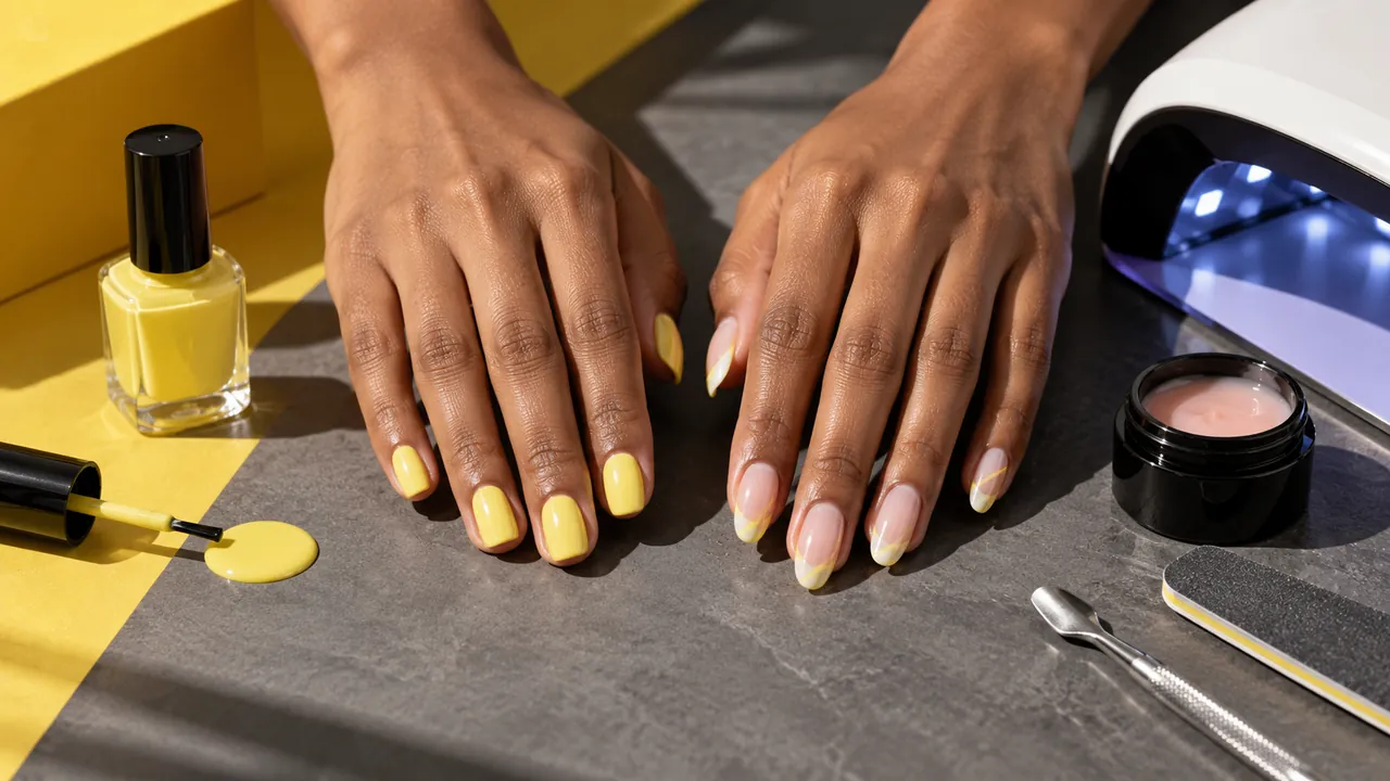 Imagem editorial sobre gel x esmalte comum no guia unhas em gel: tipos, modelos, manutenção e remoção