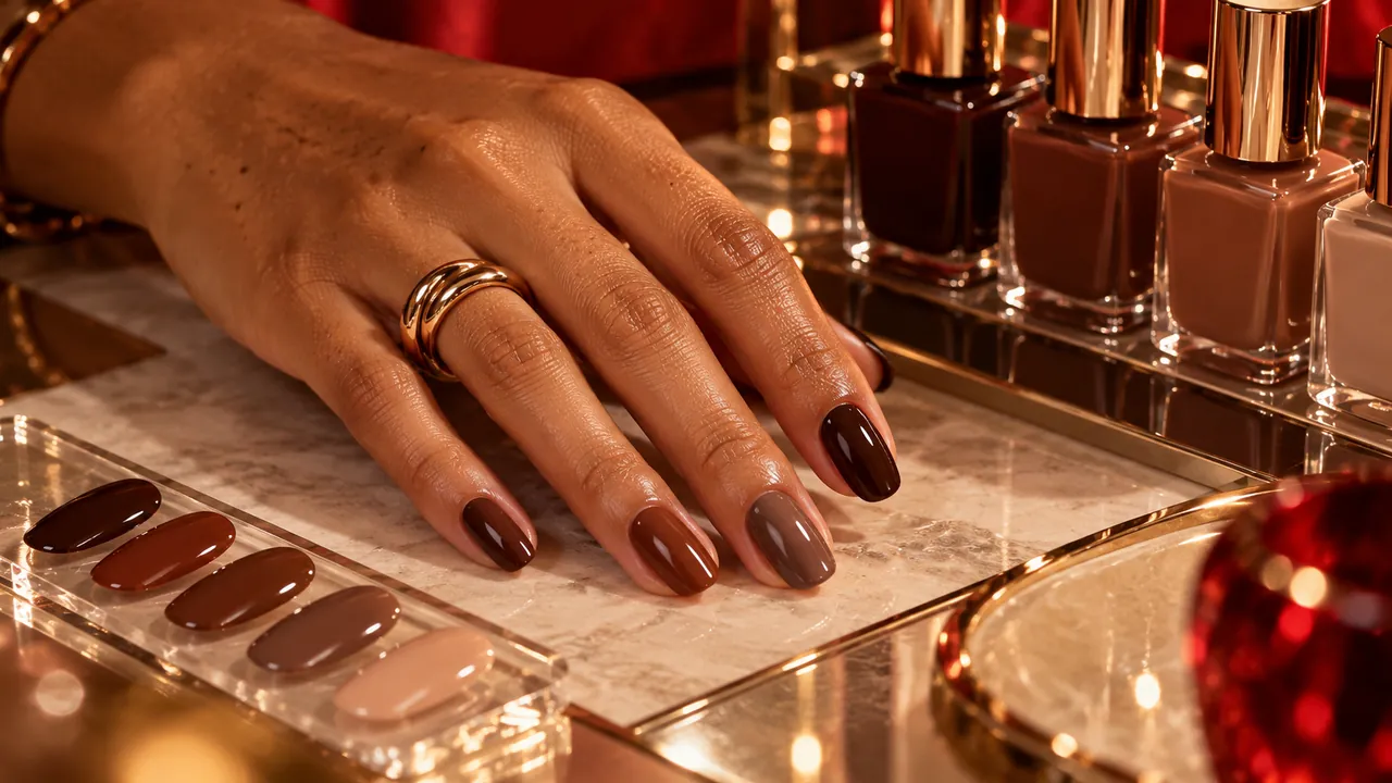 Imagem editorial sobre tons de marrom no guia unhas marrons: tons, decoradas e francesinha marrom