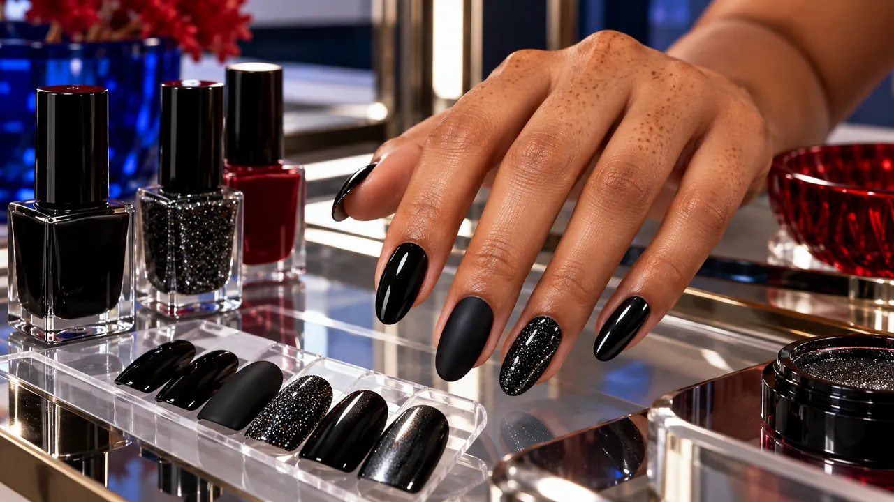 Imagem editorial sobre acabamentos de unhas pretas no guia unhas pretas: modelos, acabamentos e quando usar