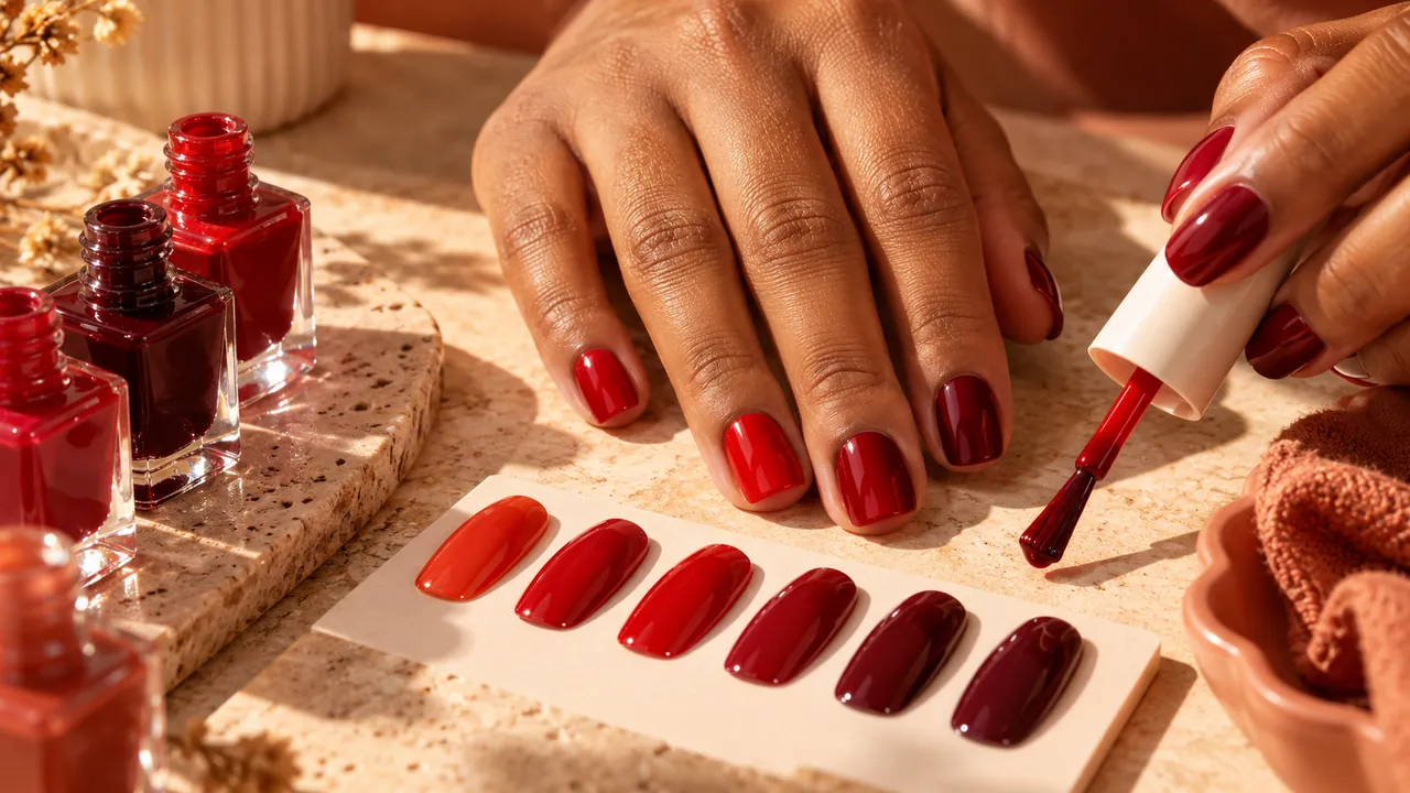 Imagem editorial sobre tons de vermelho: qual escolher no guia unhas vermelhas decoradas: tons, ideias e combinações